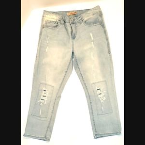 Seven7 bleached, distressed cropped denim jeans